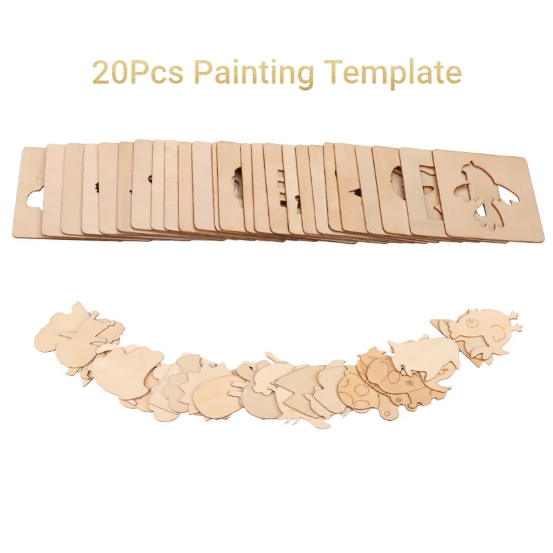 Kids Education Template - 20 Buah Stensil Gambar Kayu Montessori
