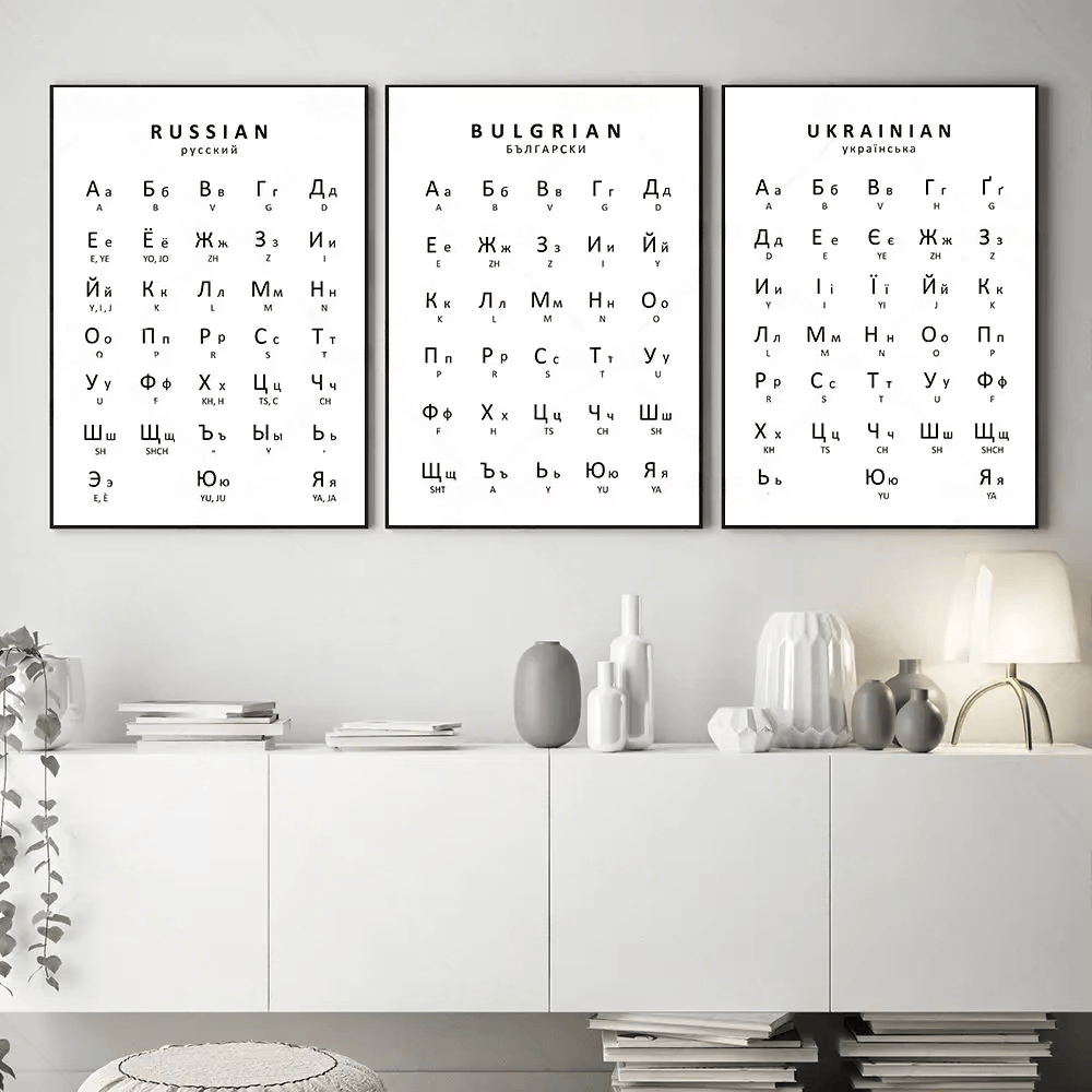 Kids Education Yes - 1PC Poster Alfabet Rusia&Ukraina&Bulgaria, Bagan Belajar