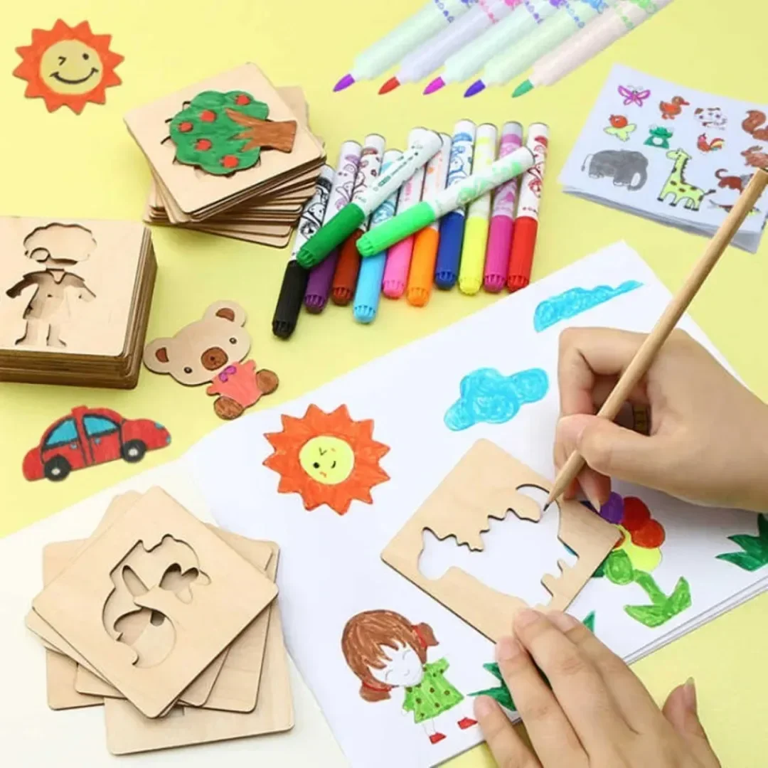 20 Buah Stensil Gambar Kayu Mo - Kids Education Template ulasan dan harga